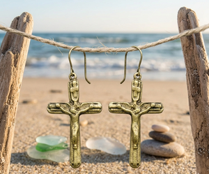 ต่างหูทรงโดมสไตล์บาโรกโบราณ งานแฮนด์เมด ทองเหลืองเคลือบทองโบราณ ดีไซน์รูปกางเขน สำหรับผู้หญิงและผู้ชาย - Product Image 5