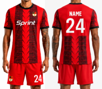 Maillot de football pour homme Sprint, rayé rouge et noir, col rond, manches courtes, polyester respirant, vêtements de football