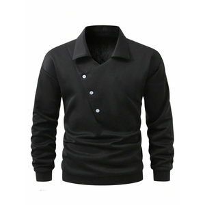 เสื้อเชิ้ตแขนยาวคอปกโปโลสีดำพรีเมียมสำหรับผู้ชาย - Product Image 2