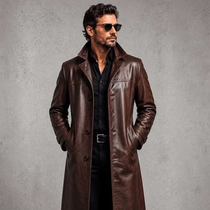 Premium Quality <b>Men's</b> Genuine Leather <b>Long</b> <b>Coat</b> - Product Image 1
