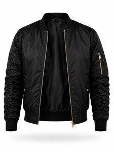 Blouson bomber noir pour homme, fermeture éclair, coupe décontractée, coupe-vent, en polyester, pour l'automne, col rabattu, coupe classique - Product Image 4