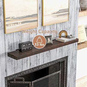 "Single-Tier Walnut Brown Fir Wood Floating <b>Shelf</b> <b>Wall</b> <b>Mounted</b> Mantel" - Product Image 6