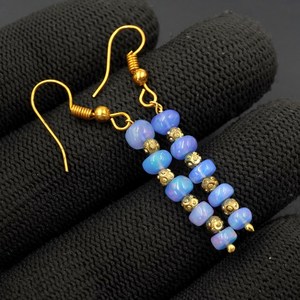 Natural Blue <b>Opal</b> <b>Earrings</b>, 925 Silver & 14k Gold, Ethiopian Gemstone - Product Image 2