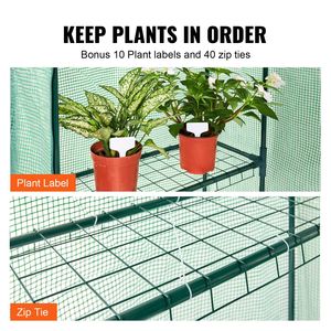 Serra da Giardino Walk-in 4.6 x 2.4 x 6.7 piedi con Ripiani, Copertura in PE ad Alta Resistenza, Telaio in Acciaio, Porte e Finestre in Plastica Verde - Product Image 6