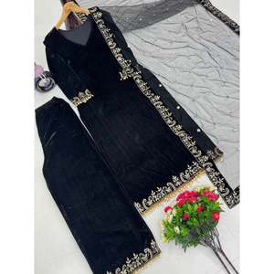 Ensemble de vêtements de soirée pour femmes de créateur Plazzo Dupatta - Product Image 4