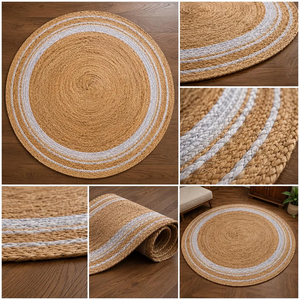 Handwoven Natural <b>Jute</b> <b>Round</b> Area <b>Rug</b> Braided Boho Farmhouse Carpet Eco Friendly Rustic Floor Decor for Entryway Living Room - Product Image 4
