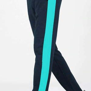 Pantalon de survêtement bleu marine pour homme avec bande latérale turquoise, taille élastique et cordon de serrage, décontracté, tricoté, respirant, pour l'automne - Product Image 2