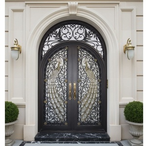 Royal Luxury Traditional Rust-Resistant Wrought Iron Exterior Entry Doors Decorative Glass Panels Easy Assembly Finished Surface - Product Image 5