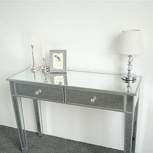 Lightheaded <b>Mirrored</b> <b>Makeup</b> Table Desk Vanity for Women European Luxury Modern Style Extendable MDF Wood 2 Drawers Dresser - Product Image 3