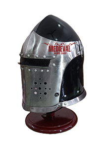 Casco Barbuta Medieval Plateado en Plata, Armadura de Caballero de Acero Suave para Reenactamiento, Exhibición Histórica y Decoración del Hogar - Product Image 2