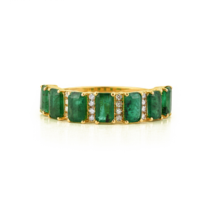 Anillo de media eternidad 100% auténtico con esmeralda octogonal y diamantes de corte redondo, oro amarillo de 18K, piedra de nacimiento de mayo, joyería al por mayor - Product Image 1