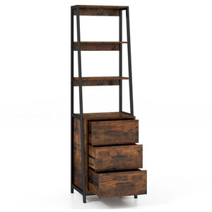 Estantería con Escalera, Armario de Almacenamiento con Marco Metálico, Madera Marrón, Independiente, Ecológica, Duradera, con Cajones - Product Image 2