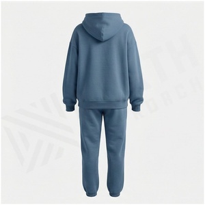 Conjunto Deportivo Unisex de Sudadera con Capucha y Pantalones Jogger Azul Sólido, 100% Algodón, Peso Medio, Informal, para Otoño - Product Image 2
