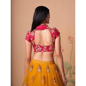 Impressionnant filet de travail miroir jaune Wear Lehenga Choli - Product Image 1