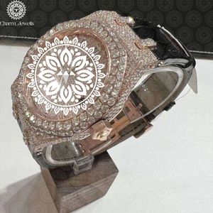 Charm Jewells – montre de luxe pour femmes, montre à la mode en or Rose avec lunette en diamant, mouvement à Quartz analogique, boîtier polygone de 42mm, bracelet en cuir - Product Image 5