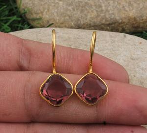 Boucles d'oreilles en quartz rouge naturel plaqué or, argent sterling 925, délicates, pierres de naissance de janvier, clous minimalistes, bijoux de vin, vente en gros - Product Image 3