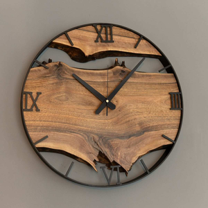 Horloge murale Art Déco mécanique de qualité supérieure, artisanale, durable, en bois, résine et métal, pour la décoration de la maison et du salon, Omar - Product Image 1