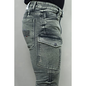 กางเกงยีนส์ขาคาร์โก้ผู้ชายสีเทาสีเขียวแนวสตรีทแบบปรับได้ Gex - Product Image 5