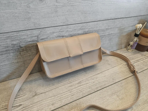 Handmade Beige Leather Crossbody <b>Purse</b> <b>Cute</b> Tan Shoulder Bag Personalized Minimalist Handbag for Women Anniversary Gift Her - Product Image 2