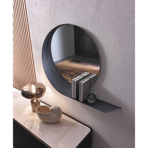 Modern Round <b>Wall</b> <b>Mirror</b> with Integrated Metal Shelf Minimalist Decorative Floating Display <b>Mirror</b> for Entryway Living Room - Product Image 1