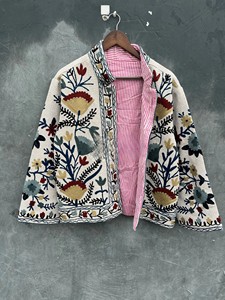 Premium Handcrafted Women’s Cotton Quilted Jacket Hand Embroidery Bohemian Style Open Front <b>Cardigan</b> <b>Coat</b> At Factory Price - Product Image 1