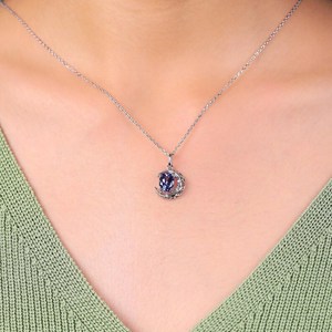 Collier pendentif lunette croissant en saphir bleu pâle de laboratoire taille ovale pour femme, bijoux de luxe, OEM ODM - Product Image 4