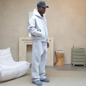 Premium Heavyweight 500GSM Fleece Zipper Oversized Baggy Tracksuit Dropped Shoulder <b>Sweatshirt</b> And Comfort Fit Sweatpants Set - Product Image 2