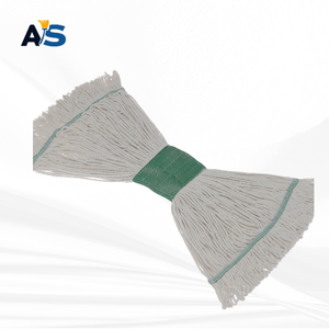 A&S Heavy Duty Natural White Cotton <b>Mop</b> Head multi-ply <b>twisted</b> yarn with 5" Green Head Band with Light Green Tail Band Loop End - Product Image 3