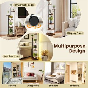 Portavasi a 6 livelli marrone rustico con striscia LED RGB, controllo tramite APP e telecomando per l'arredamento della casa - Product Image 6