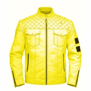 Blouson moto en cuir PU blanc pour homme, col montant, fermeture éclair, motif géométrique, coupe classique, style automne - Product Image 4