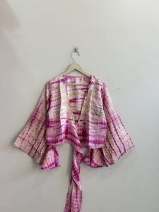 Women Vintage Silk Wrap Top <b>Boho</b> Crepe Silk Crop Top Bell Sleeve Tank Top Women Blouse - Product Image 2