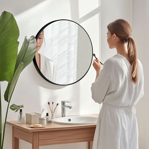 24-Zoll Ovaler Wandspiegel mit Kristallklarer Reflexion, Premium Aluminiumlegierungsrahmen, Schwarze Ausführung, Einfache Aufhängehaken für den Flur - Product Image 4