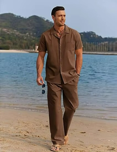 Nouvel ensemble 2 pièces pour hommes africains, tricoté respirant, uni, style décontracté chic, idéal pour les affaires, les loisirs et les soirées, très tendance - Product Image 5