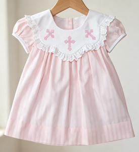 Romper de algodón 100% para bebé niña, de manga corta, con detalles de punto de cruz, perfecto para Pascua. - Product Image 2