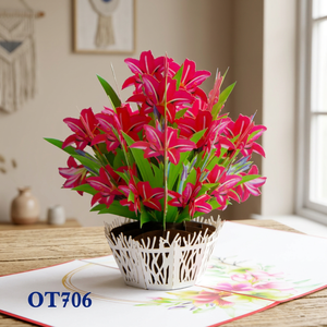 Tarjeta Pop-up 3D Personalizable de Papel de Hanoi Cortada con Láser, Estilo Amaryllis Rojo, para Acción de Gracias y Año Nuevo, Hecha a Mano por Viet-craft - Product Image 1