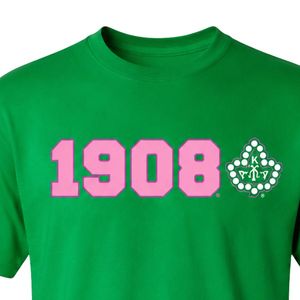 T-shirt vert AKA Ivy Sorority 1908 à manches courtes, vêtement décontracté de style universitaire grec pour femme - Product Image 6