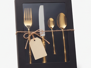Ensemble de couverts en métal style glamour, design bambou doré, avec fourchette, cuillère, couteau, compatible lave-vaisselle, pour mariage - Product Image 6