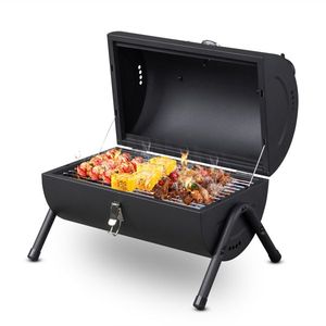 Portatile compatto da tavolo barbecue con manico in legno da campeggio all'aperto termometro per griglia a carbone per la cucina in giardino - Product Image 2