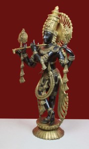 Estatua Religiosa de Latón del Dios Krishna Tocando la Flauta, Bañada en Oro Pulido, 20 Pulgadas - Product Image 4