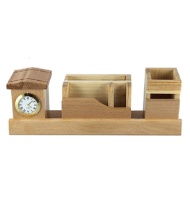Natural Wood Eco-Friendly Pen Stand <b>Clock</b> Customized Designs Embossing Printing High Quality Wholesale Pen Holder for Home - Product Image 4