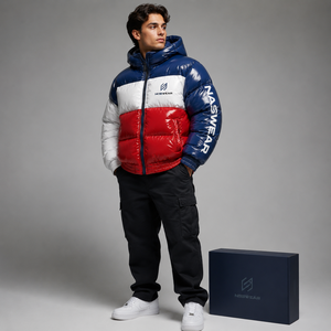 Veste matelassée unisexe à capuche, coupe-vent, color block, coupe régulière, en polyester épais, style streetwear - Product Image 4