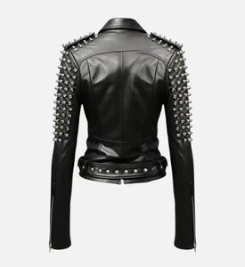 <b>Women's</b> Orignal Leather <b>Jacket</b>(3 Colors) Biker <b>Jacket</b> with Zip Pockets Vintage Short Coat for Autumn <b>Spring</b> - Product Image 4