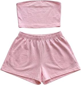 Ensemble décontracté d'été deux pièces pour femme : haut bustier sans manches uni respirant en polyester/coton et pantalon palazzo - Product Image 1