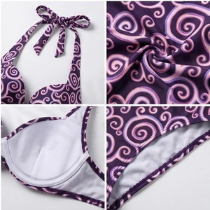 Ensemble bikini 2 pièces pour femmes, imprimé tourbillon, col halter, tissu extensible, bas de bikini hipster - Product Image 4