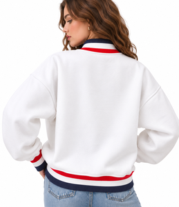 Sudadera de cuello simulado con apliques de letras de gingham personalizados para mujer, de algodón polar oversize, estilo streetwear, casual de invierno - Product Image 6