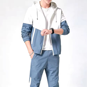 Survêtement unisexe à blocs de couleur, à capuche, avec cordon de serrage, manches longues, léger, en polyester/nylon, décontracté, pour l'hiver, avec poches latérales - Product Image 4