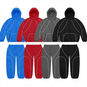 Black Hooded Tracksuit Heavyweight <b>Zip</b> <b>Up</b> <b>Jacket</b> and Drawstring Pants Oversized Fit Streetwear Set Custom Logo - Product Image 5