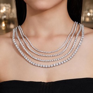 Moissanite <b>Tennis</b> <b>Necklace</b> 2mm 2.5mm 3mm 4mm 5mm 6.5mm Round Brilliant Cut Set Rhodium Plated 925 <b>Silver</b> Unisex Luxury Chain - Product Image 3