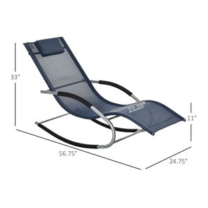 Moderna Chaise Longue Reclinabile a Dondolo Blu Navy per Esterni con Cuscino Rimovibile per Piscina - Product Image 3