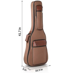 Borsa per Chitarra Acustica in Tessuto Oxford 600D Extra Spesso, Imbottitura in Spugna 10mm, Chiusura con Cerniera per Chitarre da 41/40 Pollici, Marrone - Product Image 2